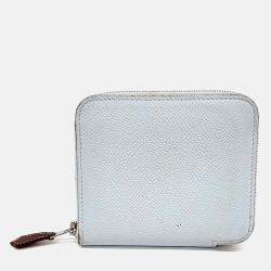 Pre Owned Hermes Blue Leather Silky Half Wallet