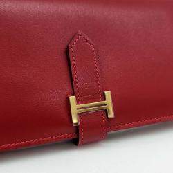 Pre Owned Hermes Red Leather Bean Long Wallet