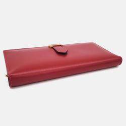Pre Owned Hermes Red Leather Bean Long Wallet