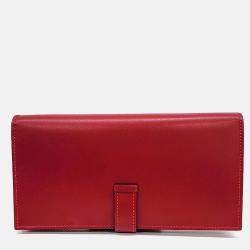 Pre Owned Hermes Red Leather Bean Long Wallet