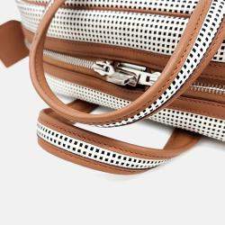 Pre Owned Hermes Brown White Canvas and Leather Victoria 3 Mini