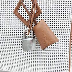 Pre Owned Hermes Brown White Canvas and Leather Victoria 3 Mini