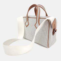 Pre Owned Hermes Brown White Canvas and Leather Victoria 3 Mini