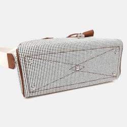 Pre Owned Hermes Brown White Canvas and Leather Victoria 3 Mini