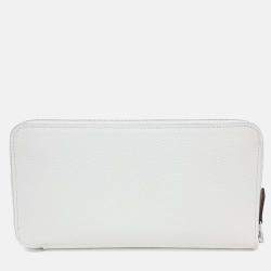 Pre Owned Hermes White Leather Silky Long Wallet