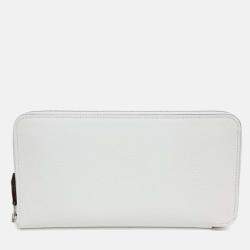 Pre Owned Hermes White Leather Silky Long Wallet