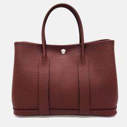 Pre Owned Hermes Burgundy Leather Garden Party 30