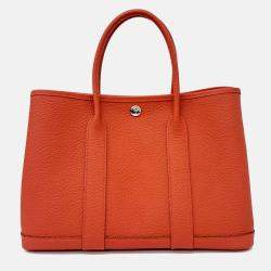 Pre Owned Hermes Orange Leather Garden Party 30