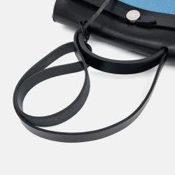 Pre Owned Hermes Black Blue Canvas and Leather NEW ZIP Herbag Small
