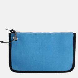 Pre Owned Hermes Black Blue Canvas and Leather NEW ZIP Herbag Small