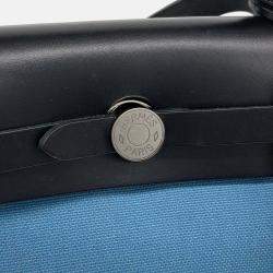 Pre Owned Hermes Black Blue Canvas and Leather NEW ZIP Herbag Small