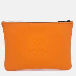Pre Owned Hermes Orange Leather Neo Bain Clutch