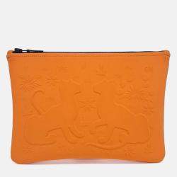 Pre Owned Hermes Orange Leather Neo Bain Clutch