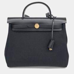 Pre Owned Hermes Black Canvas and Leather New Zip Herbag Small