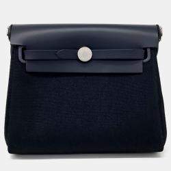 Pre Owned Hermes Navy Blue Fabric Herbag 20
