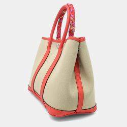 Pre Owned Hermes Beige Red Fabric Garden Party 30  & Twilly