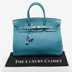 Pre Owned Hermes Bleu Jean Togo Leather Palladium Finish Birkin 35 Bag