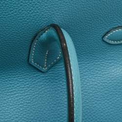Pre Owned Hermes Bleu Jean Togo Leather Palladium Finish Birkin 35 Bag