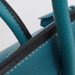 Pre Owned Hermes Bleu Jean Togo Leather Palladium Finish Birkin 35 Bag