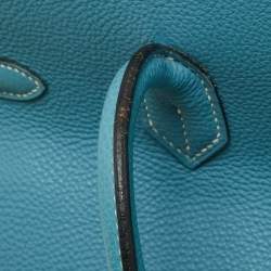 Pre Owned Hermes Bleu Jean Togo Leather Palladium Finish Birkin 35 Bag