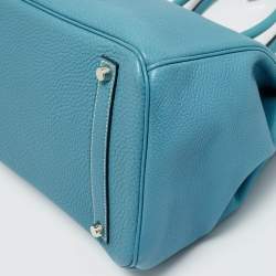 Pre Owned Hermes Bleu Jean Togo Leather Palladium Finish Birkin 35 Bag