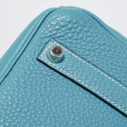 Pre Owned Hermes Bleu Jean Togo Leather Palladium Finish Birkin 35 Bag