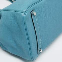 Pre Owned Hermes Bleu Jean Togo Leather Palladium Finish Birkin 35 Bag