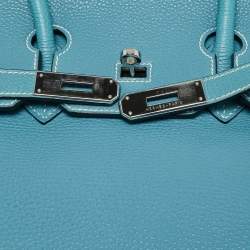 Pre Owned Hermes Bleu Jean Togo Leather Palladium Finish Birkin 35 Bag
