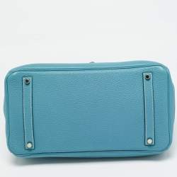 Pre Owned Hermes Bleu Jean Togo Leather Palladium Finish Birkin 35 Bag