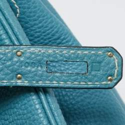 Pre Owned Hermes Bleu Jean Togo Leather Palladium Finish Birkin 35 Bag