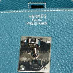 Pre Owned Hermes Bleu Jean Togo Leather Palladium Finish Birkin 35 Bag