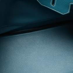 Pre Owned Hermes Bleu Jean Togo Leather Palladium Finish Birkin 35 Bag
