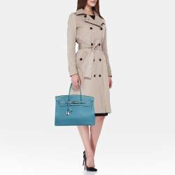 Pre Owned Hermes Bleu Jean Togo Leather Palladium Finish Birkin 35 Bag