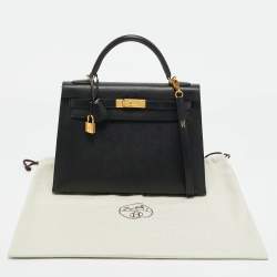 Pre Owned Hermes Noir Epsom Leather Gold Finish Kelly Sellier 32 Bag