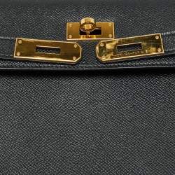 Pre Owned Hermes Noir Epsom Leather Gold Finish Kelly Sellier 32 Bag