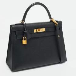 Pre Owned Hermes Noir Epsom Leather Gold Finish Kelly Sellier 32 Bag
