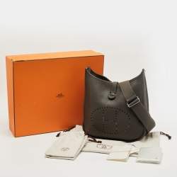 Pre Owned Hermès Graphite Taurillon Clemence Leather Evelyne III GM Bag