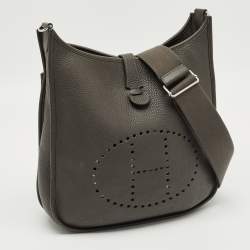 Pre Owned Hermès Graphite Taurillon Clemence Leather Evelyne III GM Bag