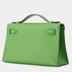 Pre Owned Hermes Pochette Kelly Vert Yucca Swift Leather