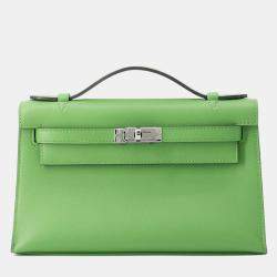 Pre Owned Hermes Pochette Kelly Vert Yucca Swift Leather