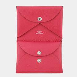 Pre Owned Hermes Calvi Duo Rose Extreme Epsom Wallet