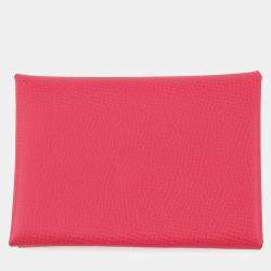 Pre Owned Hermes Calvi Duo Rose Extreme Epsom Wallet