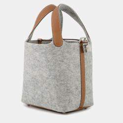 Pre Owned Hermes Picotin Lock 18 Grease Pale/Gold Felt Bag 