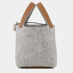 Pre Owned Hermes Picotin Lock 18 Grease Pale/Gold Felt Bag 