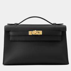 Pre Owned Hermes Pochette kelly Black Swift Leather Size K Ht 617 Cu