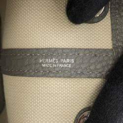 Pre Owned Hermes Garden Party Gris Meyer/Ecru Toile H Negonda Leather TPM