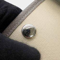 Pre Owned Hermes Garden Party Gris Meyer/Ecru Toile H Negonda Leather TPM