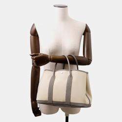Pre Owned Hermes Garden Party Gris Meyer/Ecru Toile H Negonda Leather TPM