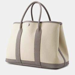 Pre Owned Hermes Garden Party Gris Meyer/Ecru Toile H Negonda Leather TPM