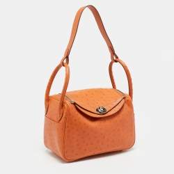 مملوكة مسبقًا حقيبة هيرمس ليندي 26 جلد نعام برتقالي إكسسوار مطلي بلاديوم